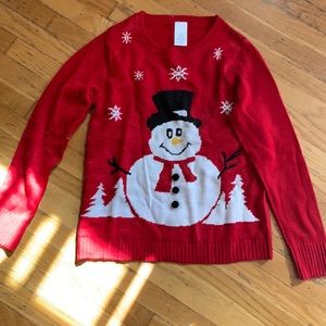 Christmas ugly sweater party snowman snowflake glitter red holiday. NWOT